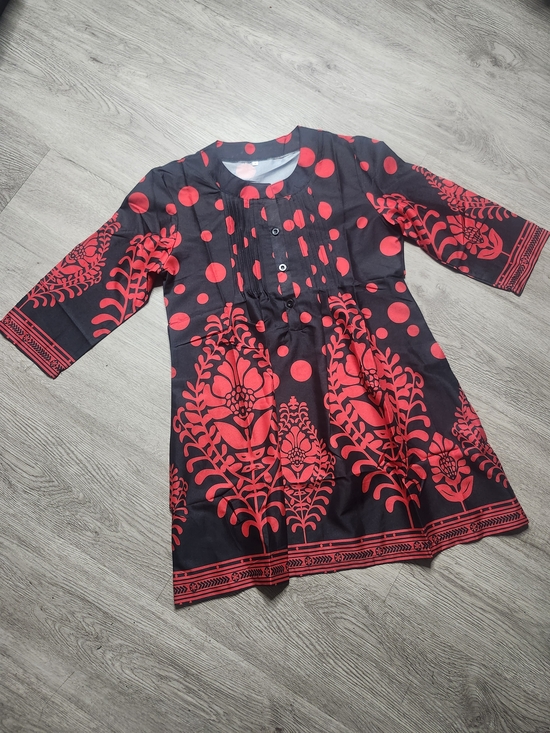 Dresses & Skirts - Black Tunic with Bold Red Floral & Polka Dot Print